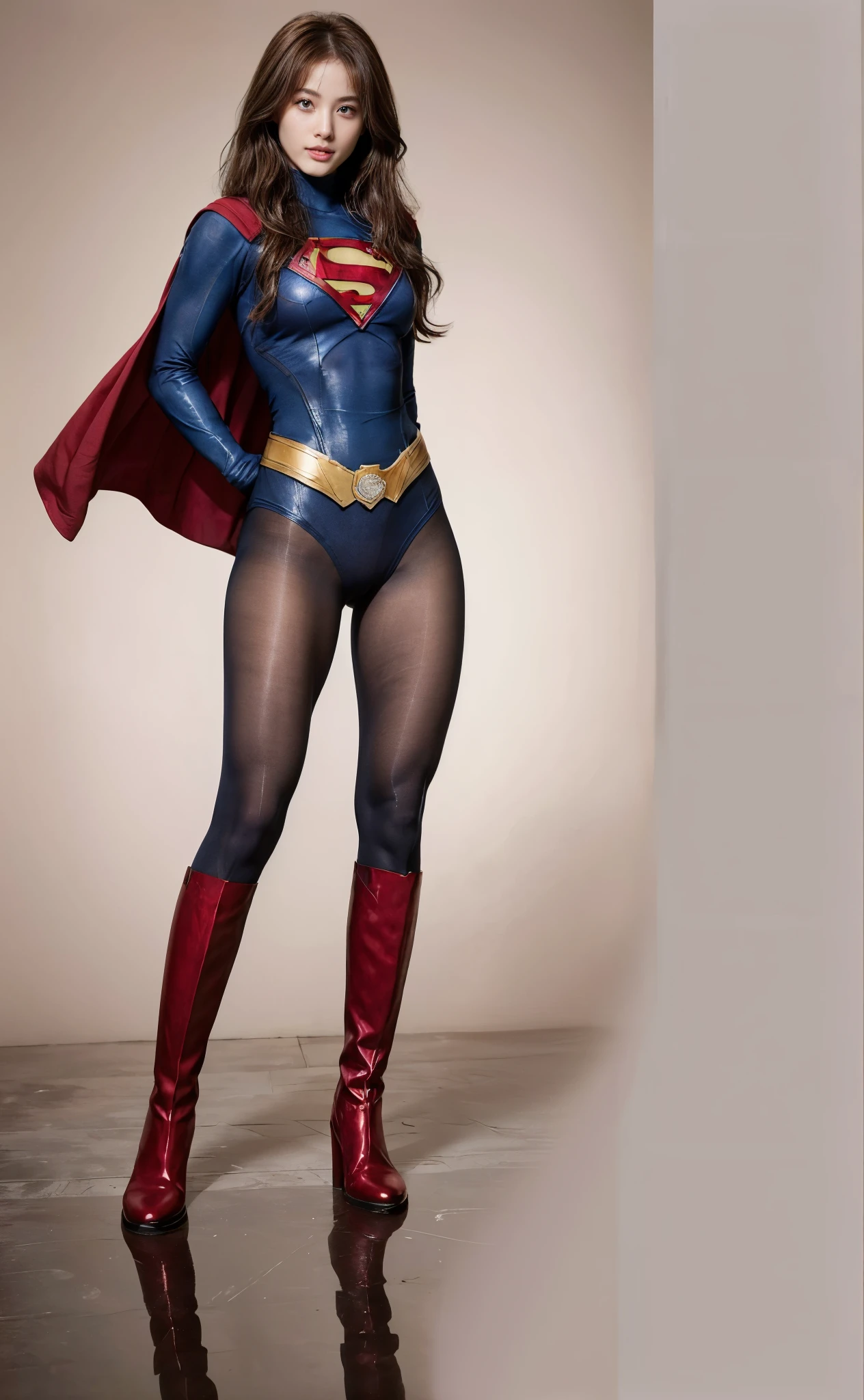 No background、(((Beautiful legs in black tights.)))、(((Legally express the beauty of your smile)))、((((Make the most of your original images)))、(((Body-hugging Supergirl costume)))、(((Supergirl Costume)))、(((Beautiful Hair)))、(((suffering)))、(((Please wear black tights....、Wear red boots)))、((Best image quality、8K))、((Highest quality、8K、masterpiece:1.3))、(((Preserve background )))、Sharp focus:1.2、Beautiful woman with perfect figure:1.4、Slim Abs:1.2、Wet body:1.5、Highly detailed face and skin texture、8K
