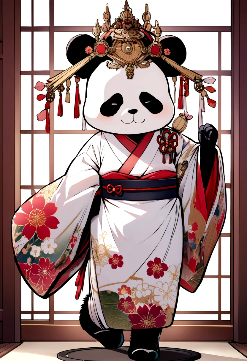 Japan　Standing on two legs wearing a kimono　Panda　Real