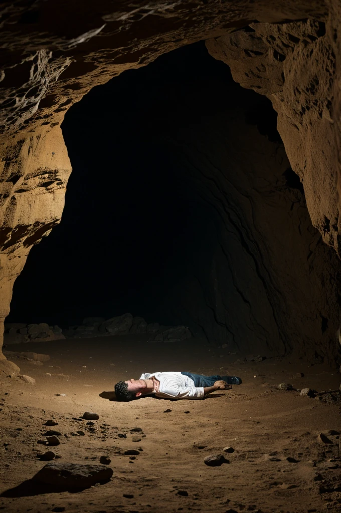 Dead man in a cave 