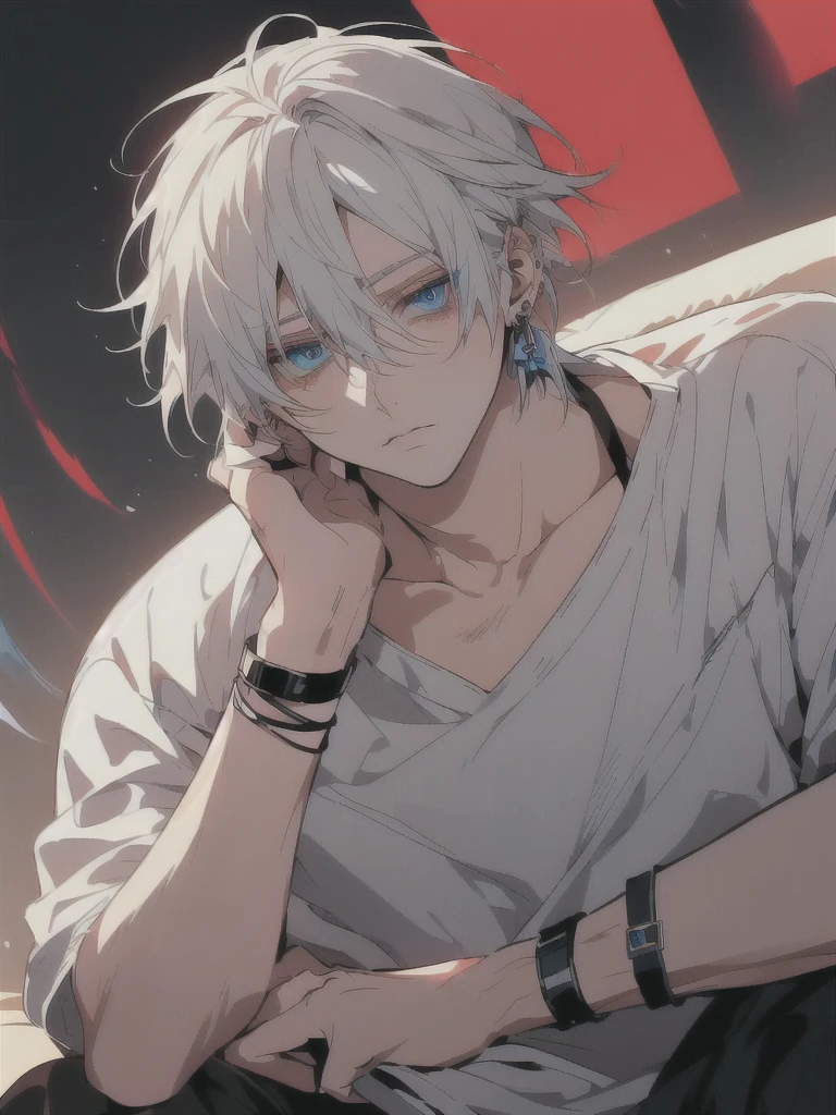 anime guy with white hair and blue eyes sitting on a couch, tall anime guy with blue eyes, white haired, young anime man, male anime character, male anime style, anime handsome man, white-haired, best anime 4k konachan wallpaper anime boy, handsome anime pose, hajime yatate
