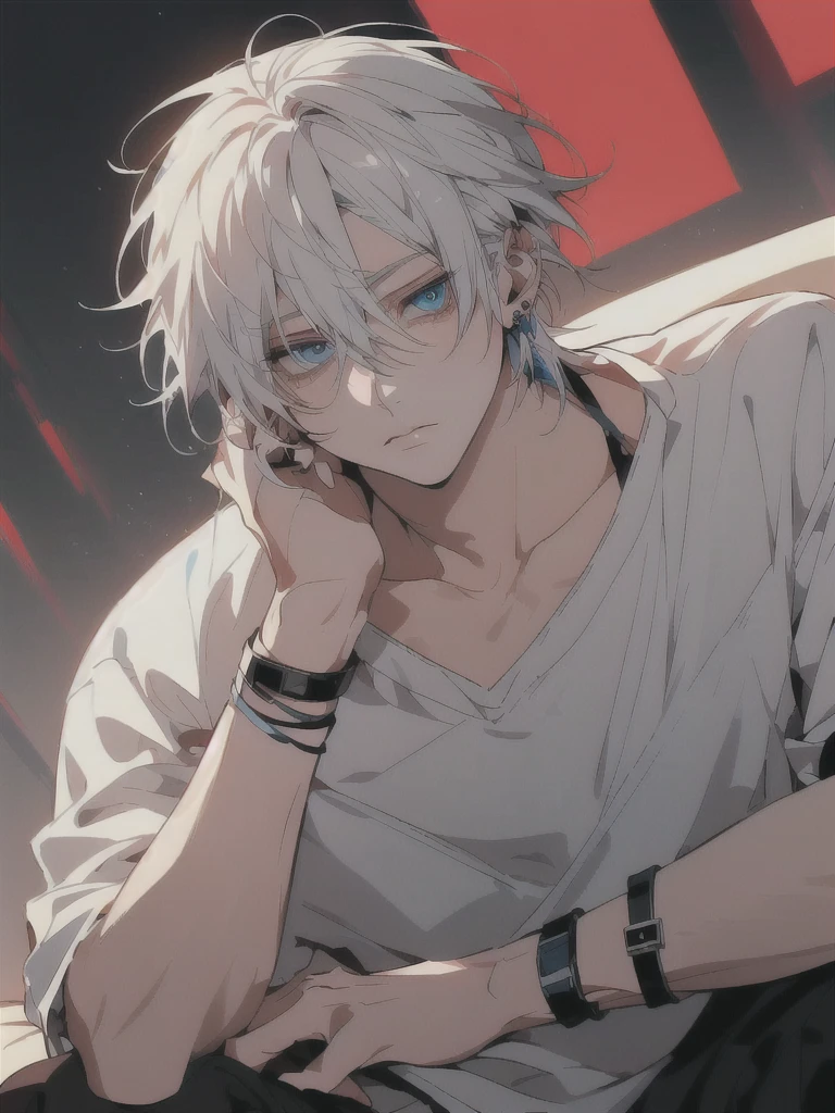anime guy with white hair and blue eyes sitting on a couch, tall anime guy with blue eyes, white haired, young anime man, male anime character, male anime style, anime handsome man, white-haired, best anime 4k konachan wallpaper anime boy, handsome anime pose, hajime yatate
