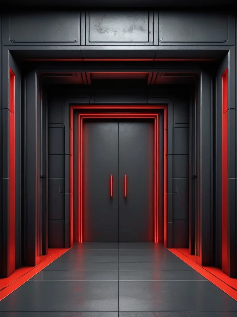 tunel, infernal themed futuristic background image, palacio hell, symmetrical image, hell, dark gray wall, negro, red, puertas al hell columnas