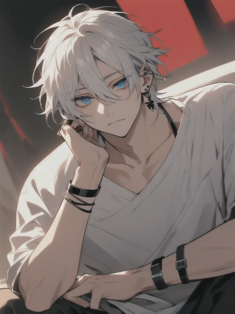 anime guy with white hair and blue eyes sitting on a couch, tall anime guy with blue eyes, white haired, young anime man, male anime character, male anime style, anime handsome man, white-haired, best anime 4k konachan wallpaper anime boy, handsome anime pose, hajime yatate