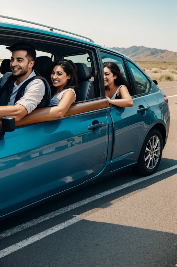 Three friends fleeing in a car
