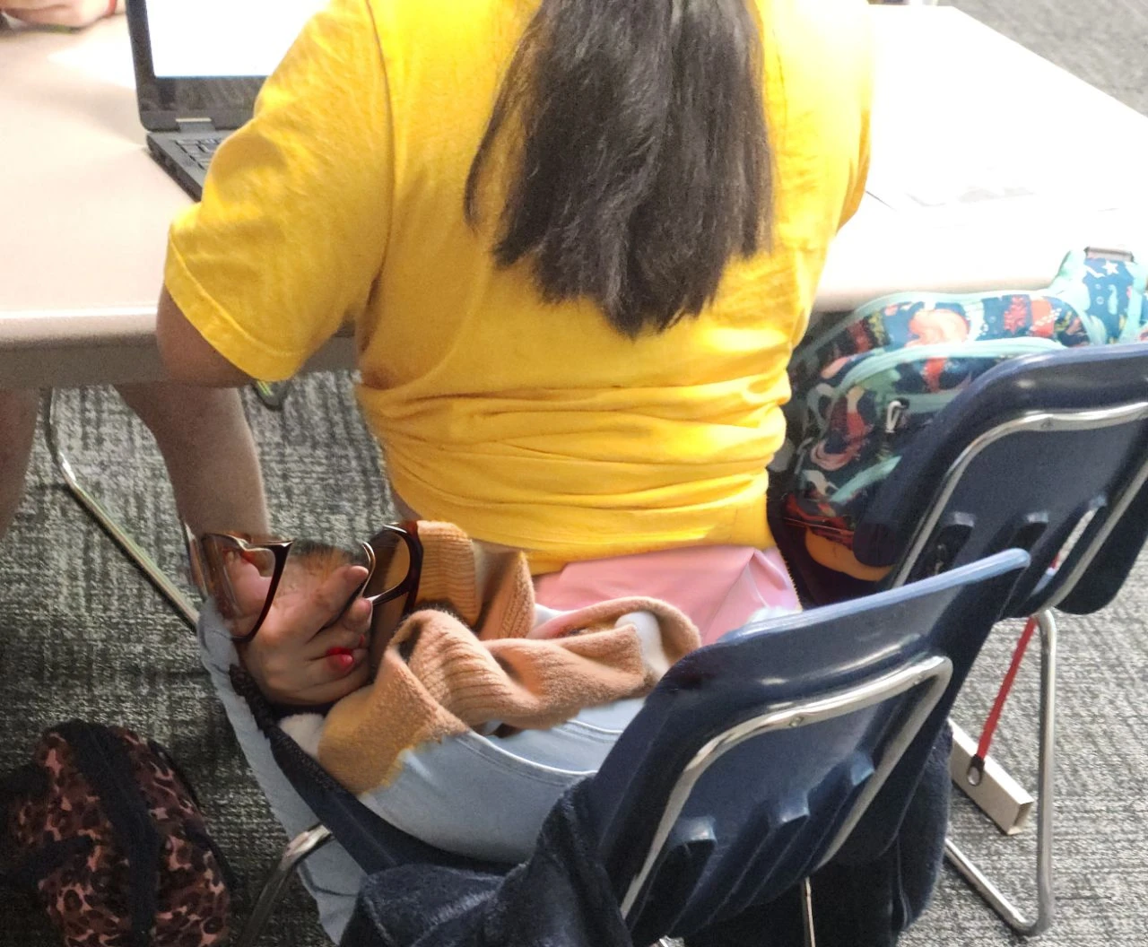 Cute tan Chinese girl wearing glasses, panties