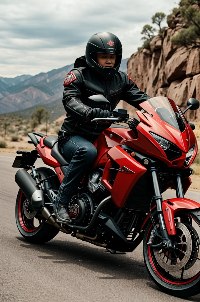 Create an image of Majin boo on apache 200 motorcycle