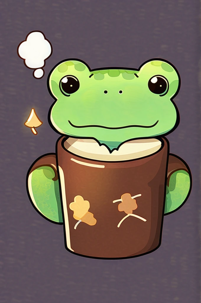 ((Лучшее качество)), ((шедевр)), (подробный), Draw a cute anime-style toad that drinks coffee and eats gingerbread