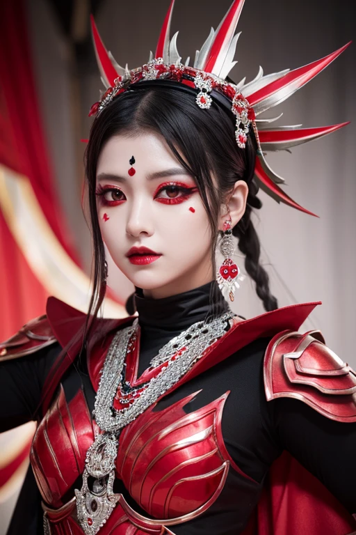 SU-METAL、Strong black and red eye makeup、HOT METAL SUMMER carnival concept、The theme colors are red and silver、Skin-revealing costumes、Upper Body、Concept Photo