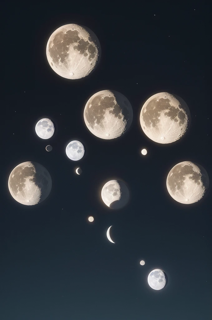 Create a graphic representation for the variation in the moon's luminosity throughout the month considering the month's calendar.
It must contain all types of kias and all months