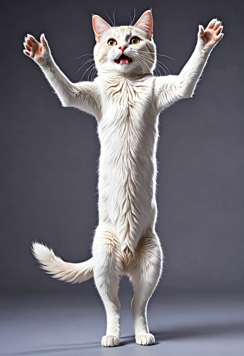 Cat，Standing on two legs，With open arms，Highest quality，masterpiece，live-action