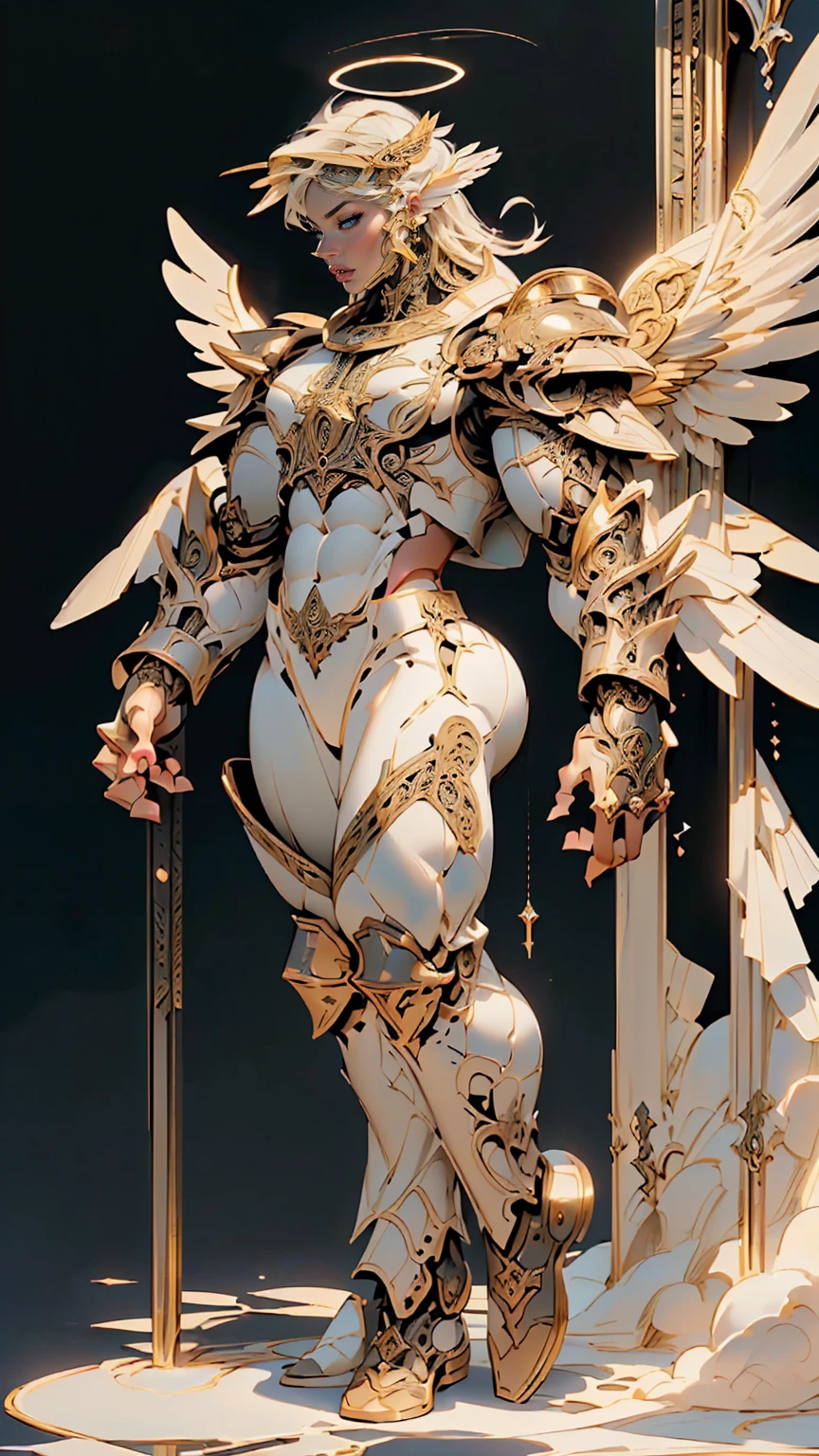 (cara delevingne), ((((((1 muscular angel girl)))))), (((huge upper body))), long hair, ((((huge angelic wings))), (((intricate ornate angelic full body armor))), ((((full body front view)))), (((perfect hands, perfect fingers))), (((tarot style background)))