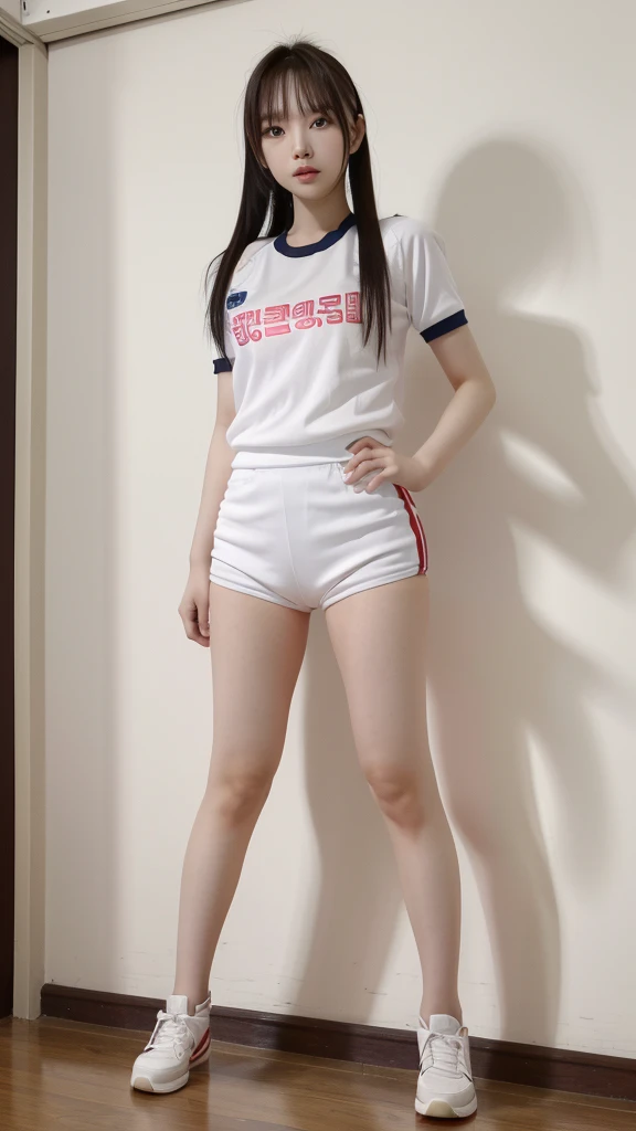 Korean lady in volleyball uniform full body standing 80s style 