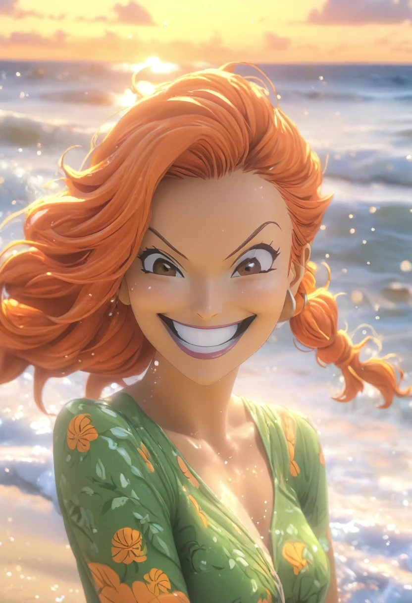 Nami smiling on the beach