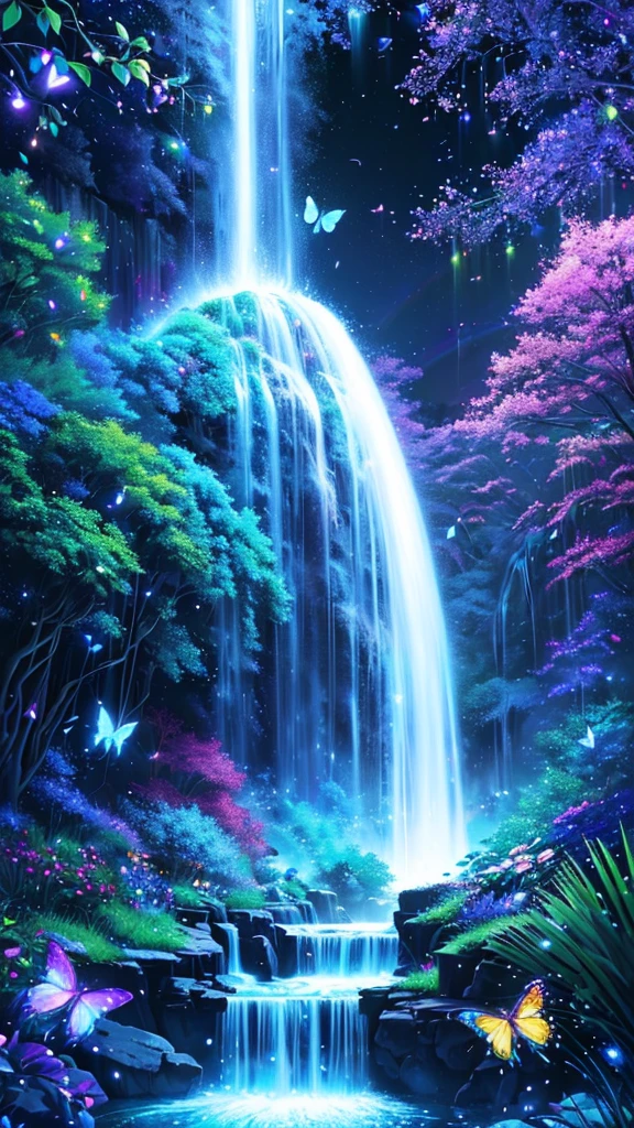 a waterfall with butterflies flying over it and a full moon in the background, cascading iridescent waterfalls, bioluminescent waterfall, nebula waterfalls, alien waterfall, galactic waterfalls, rainbow river waterfall, beautiful stunning waterfall, waterfall(beautiful, floating waterfalls, stunning waterfall, rainbow fireflies, magical colors and atmosphere, glowing water, waterfall!!!!!, ethereal rainbows
a waterfall with butterflies flying over it and a full moon in the background, concept art by Lisa Frank, tumblr, fantasy art, cascading iridescent waterfalls, bioluminescent waterfall, nebula waterfalls, alien waterfall, galactic waterfalls, rainbow river waterfall, beautiful stunning waterfall, waterfall(beautiful, floating waterfalls, stunning waterfall, rainbow fireflies