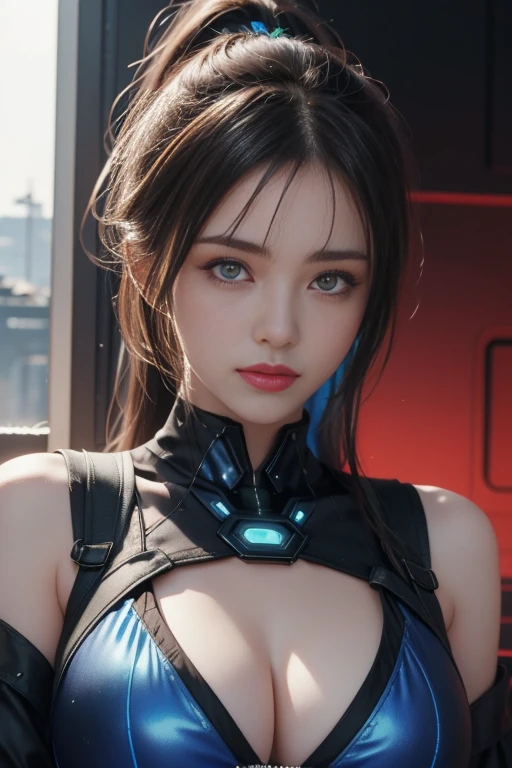 ?????-piercing ??????、??????? numb with intense caressing、Seduce the viewer、Captivate your viewers、Taunt the viewer、Seductively Seduction、?????? ?????? during cherry blossom viewing、Dripping wet ?????、Dripping wet ?????ゲームアート，Best image quality，Highest Resolution，8K，((Bust photo))，((Portraiture))，(Three-part method)，Unreal Engine 5 Rendering， (Future Girl)，(Woman warrior)，22-year-old girl，(Long ponytail hairstyle in red and blue shades)，(Beautiful eyes with attention to detail)，(???????????)，Elegant and attractive，smile，(Frowning)，(Clothes filled with futuristic sci-fi style，sweater，Delicate pattern，Shining Jewels，armor)，Cyberpunk characters，Futuristic Style， Photo pose，Street background，Cinema Lighting，Ray Tracing，Game CG，3D Unreal Engine))， Reflection pattern rendering