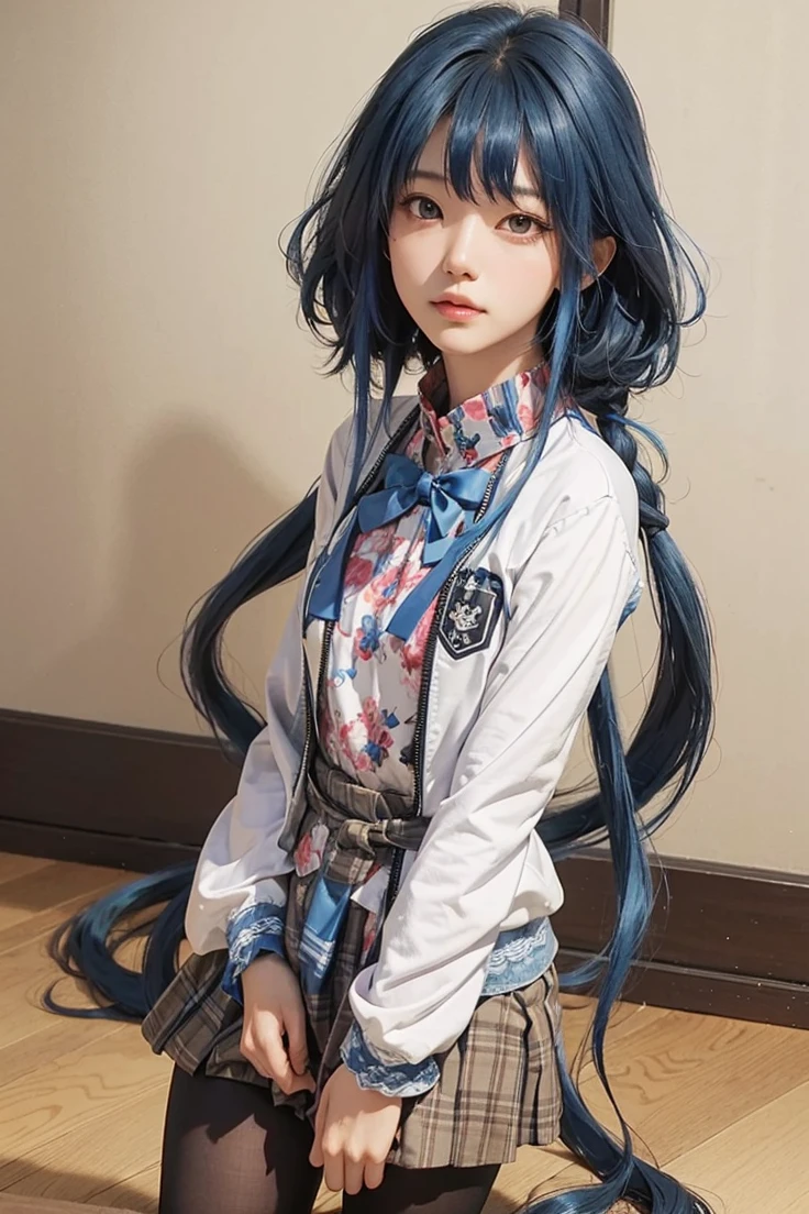 1girl, aki adagaki, blue hair, realistic,  