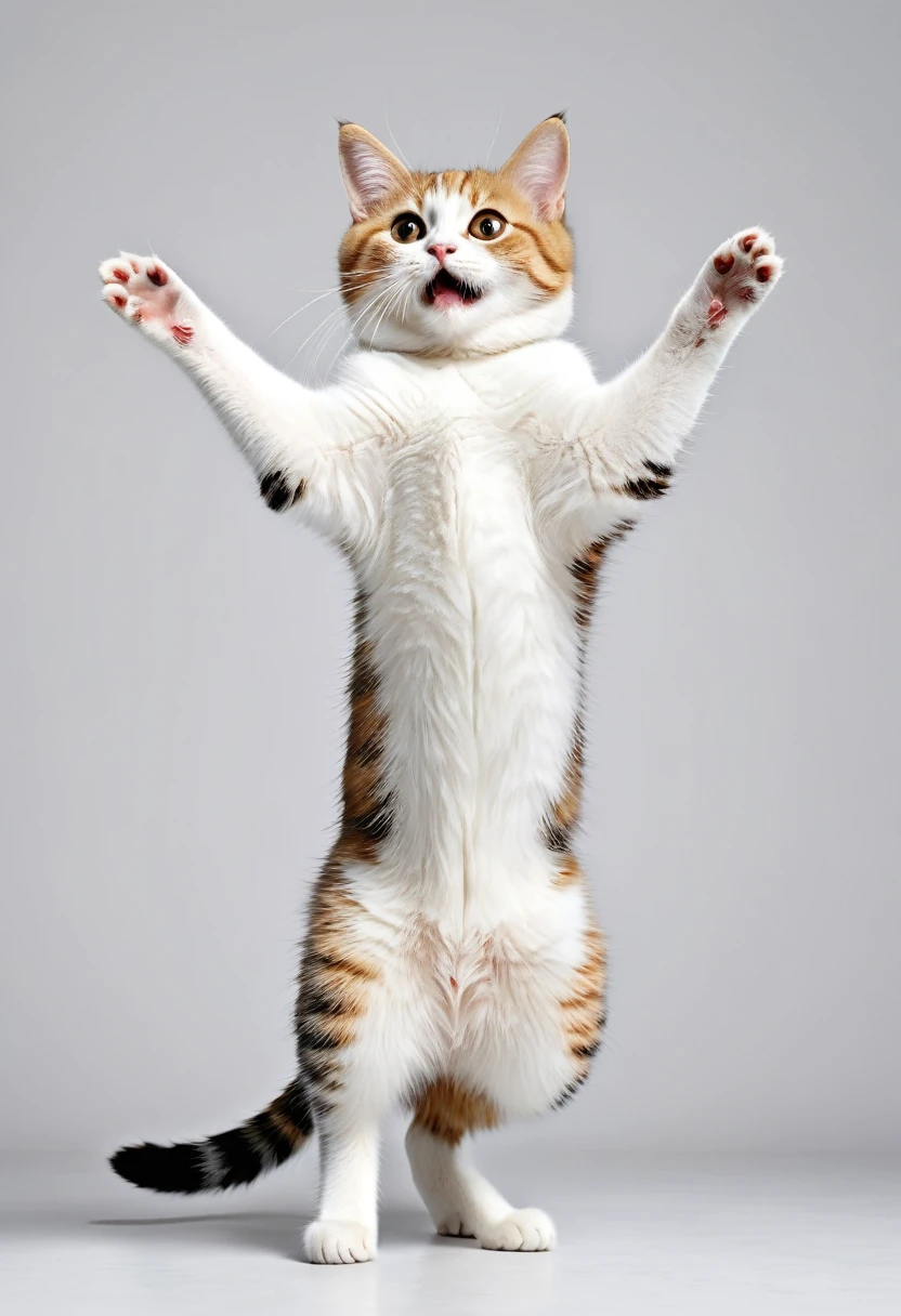 Cute Cat,Standing on hind legs,With open arms,Highest quality,masterpiece,live-action,No background,White background