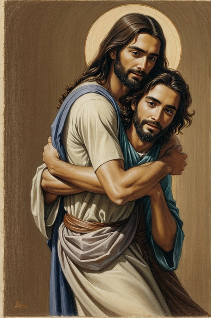 Draw Jesus embracing a young man 