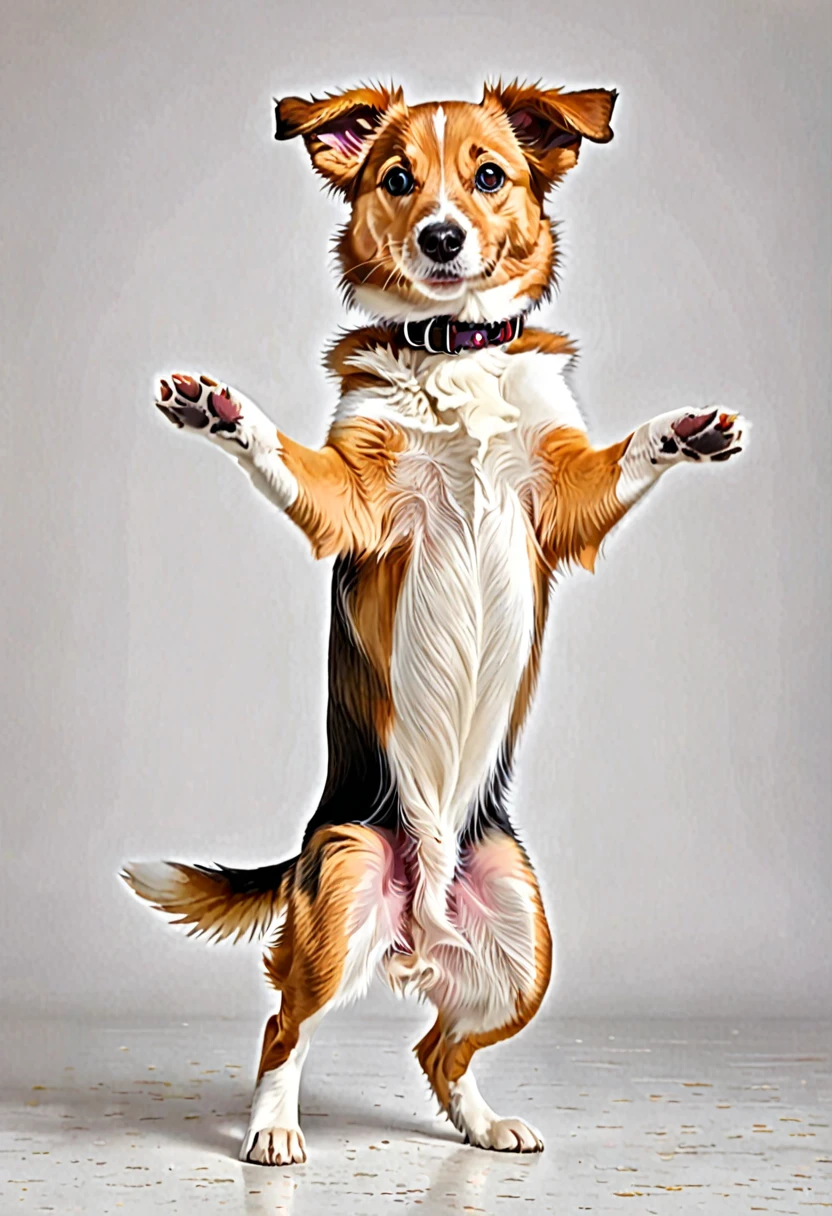 Cute dog,Standing on hind legs,With open arms,Highest quality,masterpiece,live-action,No background,White background