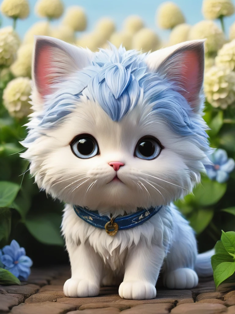 masterpiece,Highest quality,animal,a bit,cute,No humans,kitten,With a hydrangea field in the background