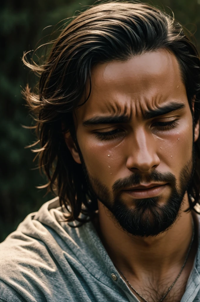 A young man cries and Jesus embraces him