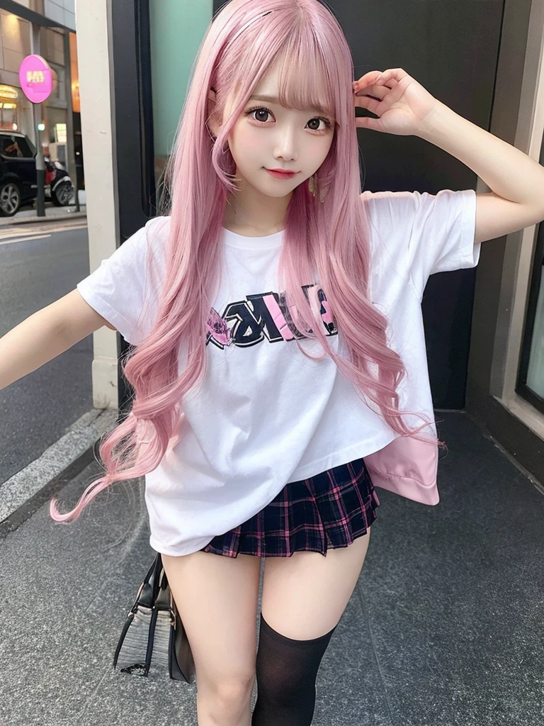 1 girl, , long hair, pink hair