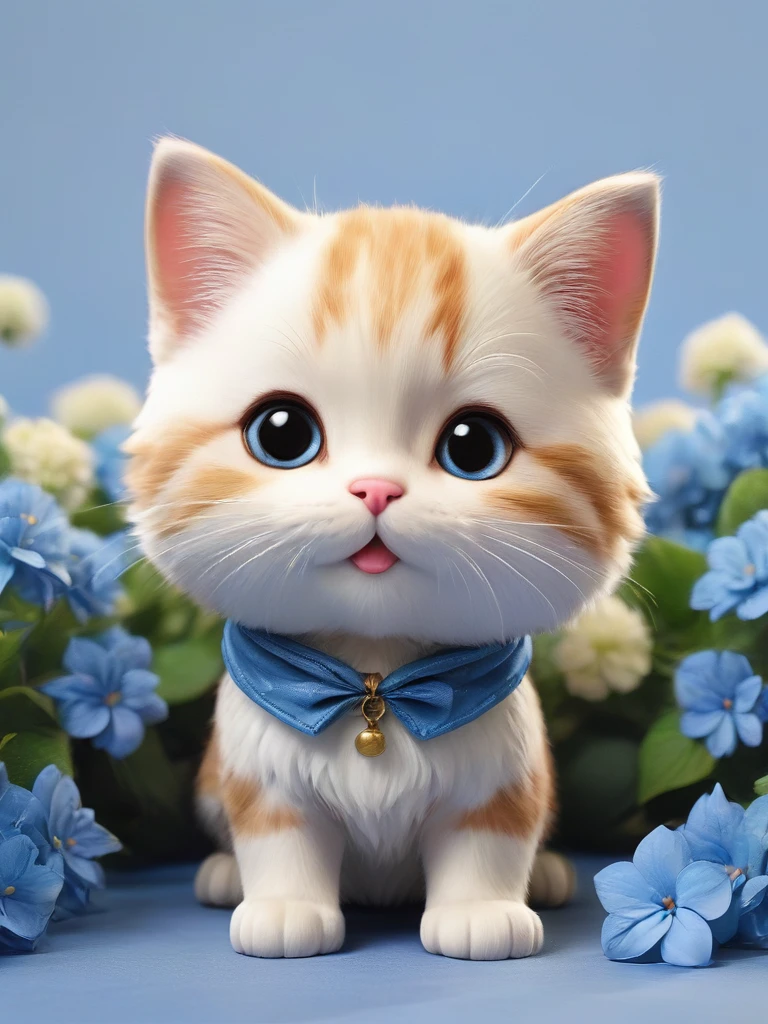 masterpiece,Highest quality,animal,a bit,cute,No humans,kitten,With a hydrangea field in the background、With a smile、Surisuri