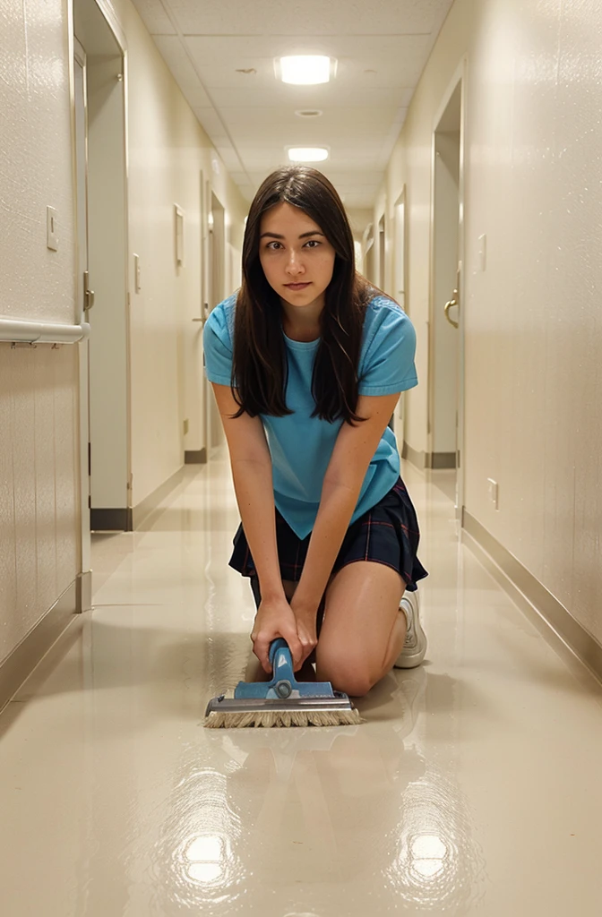 arafed woman sweeping the floor in a school hallway, high school, sweeping, clean detailed, super clean, miranda meeks, katey truhn, puttin, rachel wall, clean, alana fletcher, crisp and sharp, maintenance, clean line, jenna barton, b - roll, clean composition, nice composition, very clean, majestic sweeping action, perfect detail, arafed woman in a skirt sweeping the floor with a broom, sweeping, with a walking cane, clean detailed, clean post process, in a hotel hallway, extremely clean, vacuum, clean, very clean, kneeling at the shiny floor, bottom angle, shot on 85mm, clean image, student, majestic sweeping action, shot on 1 5 0 mm