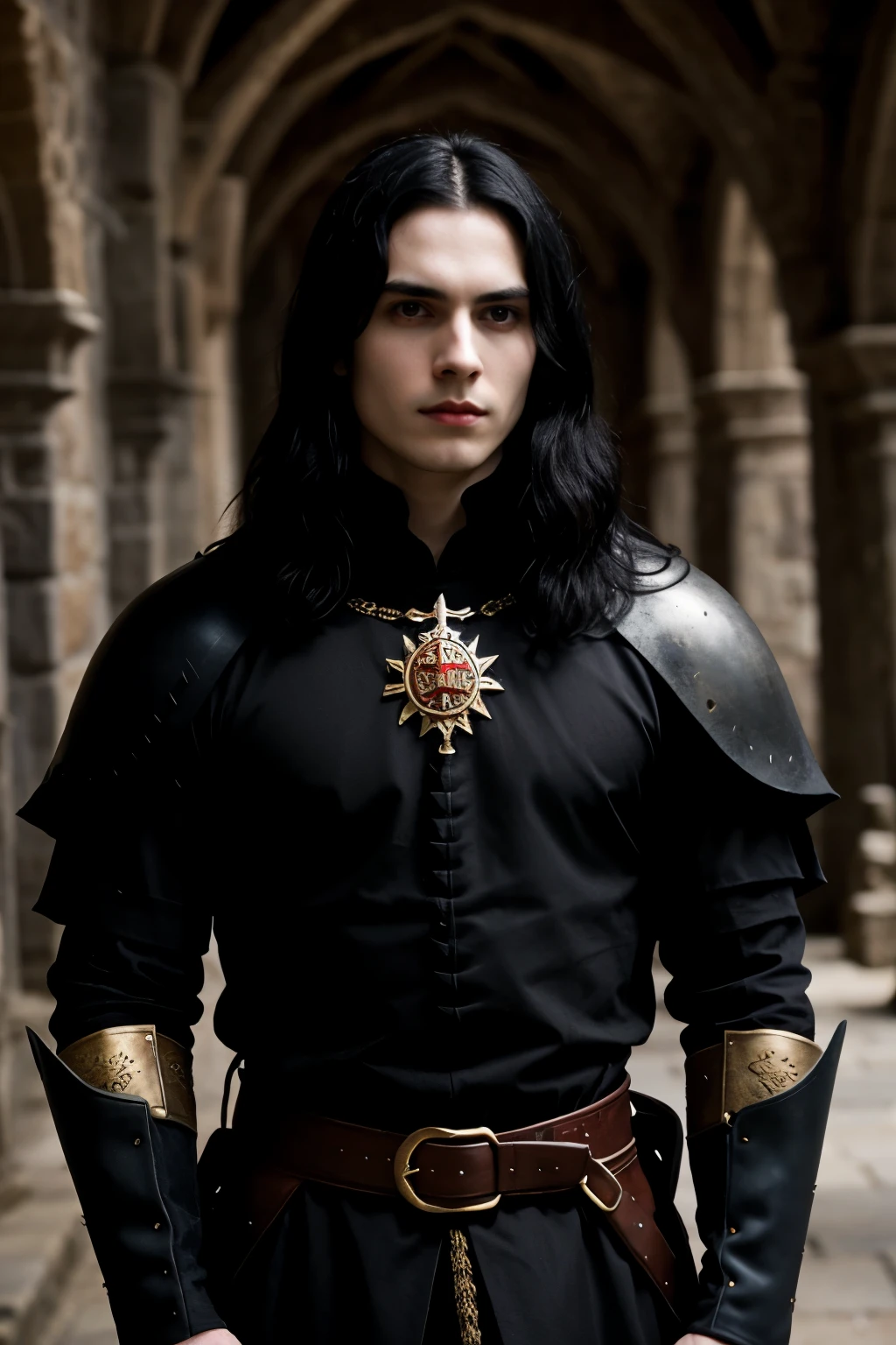 a dark prince black hair dark eyes pale skin long short hair medieval and warrior




