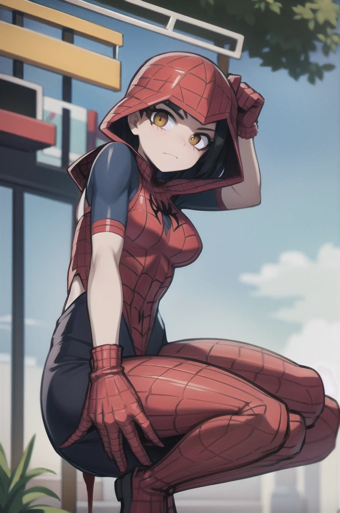 Teenage girl with Spiderman costume 