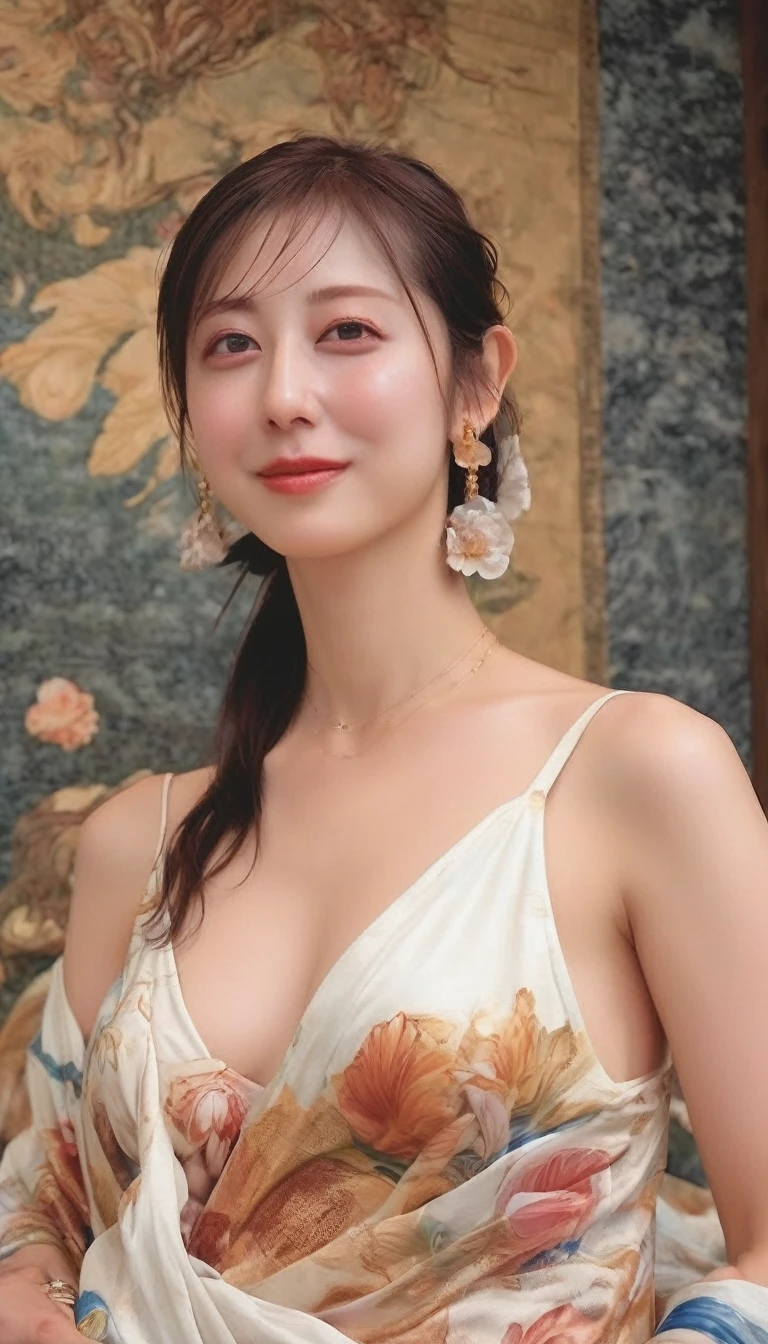 (Highest image quality, realistic depiction),(Body slippery with lotion,sweaty body),artistic all naked art,(Beautiful nude woman imitating the birth of Venus,),Colossal tits,((best character depiction,beautiful nude body))