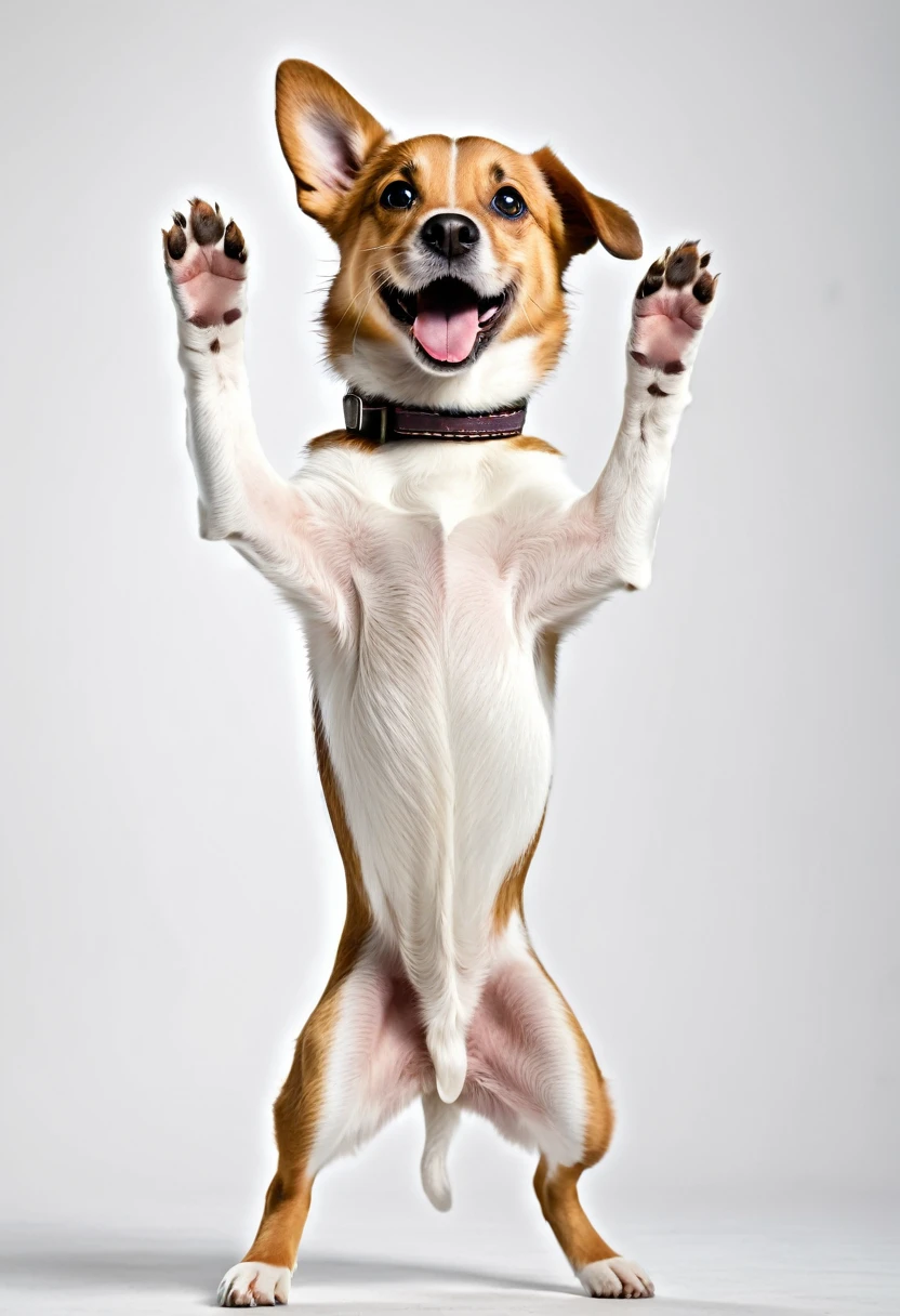 Cute dog,Standing on hind legs,With open arms,Highest quality,masterpiece,live-action,No background,White background
