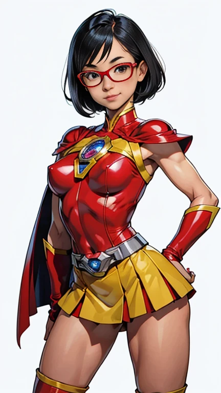 one tiny girl, stand up, happy, sexy, 80's asian super hero , maquiagem, covering her breasts, Lips are soft or colored, , tokusatsu, glass cap, fundo simples, sexy, short skirt, short cape, stand up, tokusatsu dress, perfect hands, good anatomy, postura ereta, provocante, smille facial expression, simple lighting and texture, white background, one tiny girl, stand up, happy, sexy, 80's asian super hero , maquiagem, covering her breasts, Lips are soft or colored, , tokusatsu, glass cap, fundo simples, sexy, short skirt, short cape, stand up, tokusatsu dress, perfect hands, good anatomy, postura ereta, provocante, smille facial expression, simple lighting and texture, white background, with glasses, legs ,power rangers