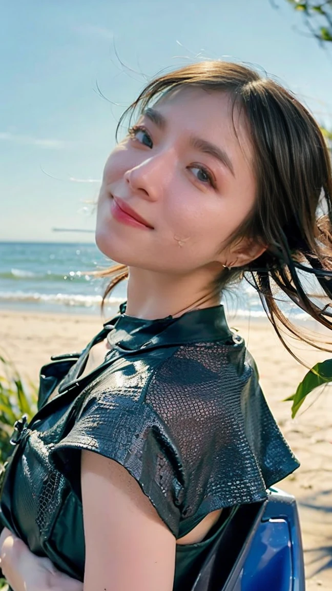 (masterpiece), (Highest quality), (Very detailed),(Disheveled Hair),(shape), (One Girl), (bikini), Are standing, Fashion Model, View your viewers, (interview), (Beach),Beautiful details, Delicate and beautiful face, floating,(High chroma),(Colorful splashes),Colorful bubbles,(The Shining), Focus on the face, Hair Ring, Floating Flowers, Floating Hair, (The Shining), Best lighting, Best Shadow,