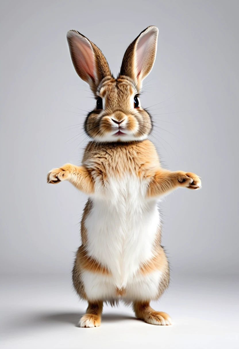 Cute rabbit,Standing on hind legs,With open arms,Highest quality,masterpiece,live-action,No background,White background