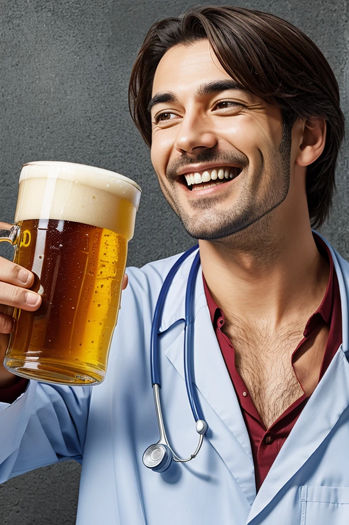 Drawing of happy doctor drinking beer