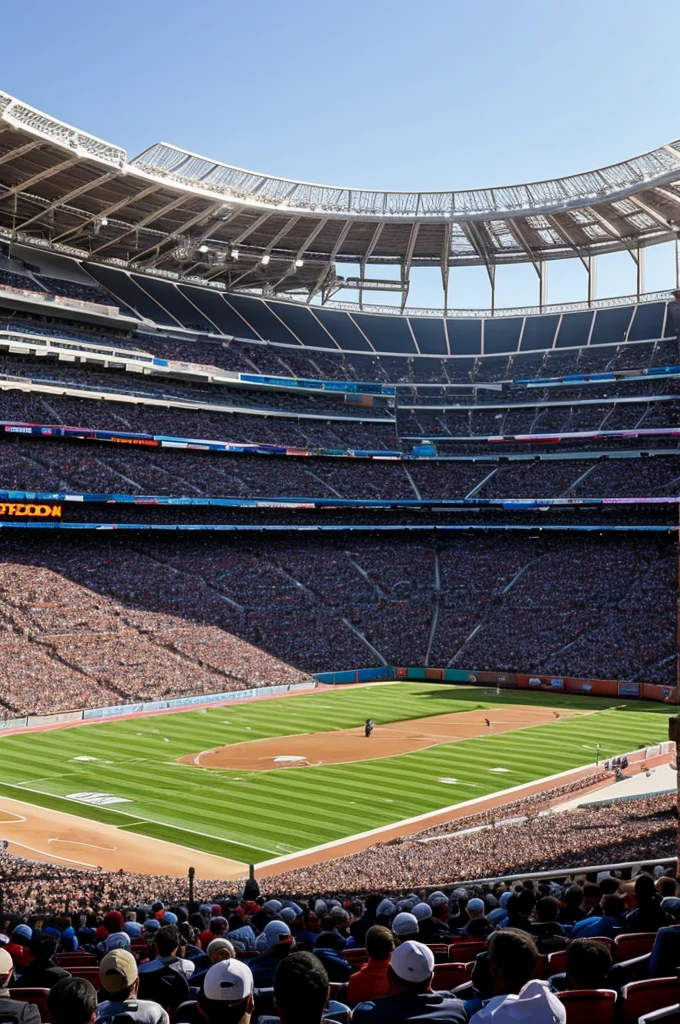 A stadium with people fighting 
