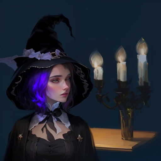 there is a digital painting of a woman wearing a witch hat, portrait of a witch, witch woman, portrait of a dark witch, portrait of a young witch, bright witch, middle-aged witch, witchy, witch, dark witch character, a witch, portrait of a young witch girl, side portrait dark witch, witch girl, classical witch, digital painted