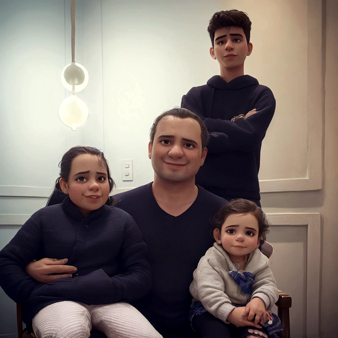 there are three people sitting in a chair with a , powder Nándor Katona, happy family, by Alejandro Obregón, instagrampost, I agree with you, family portrait, by Luis Molinari, by Pablo Carpio, by Amélia Peláez, aykut aydogdu, by Emma Andijewska, by Luis Miranda