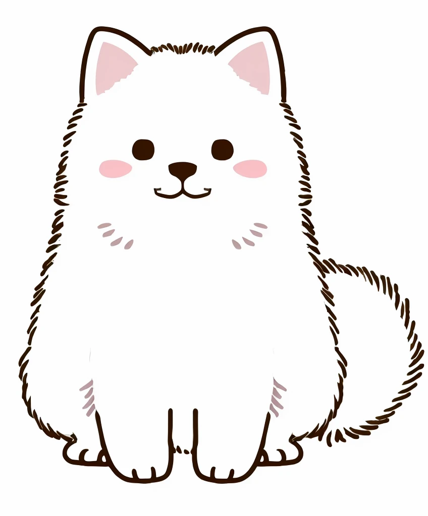 a close up of a white Cat with a pink nose, fluffy Cat, a cute Cat, white ( Cat ) girl, Cute dog, Fluffy body, kawaii Cat, white Cat, the Cat is fluffy, illustration of a Cat, cute Cat, Fluffy fur, anime visual of a cute Cat, Pomeranian, whole Cat body