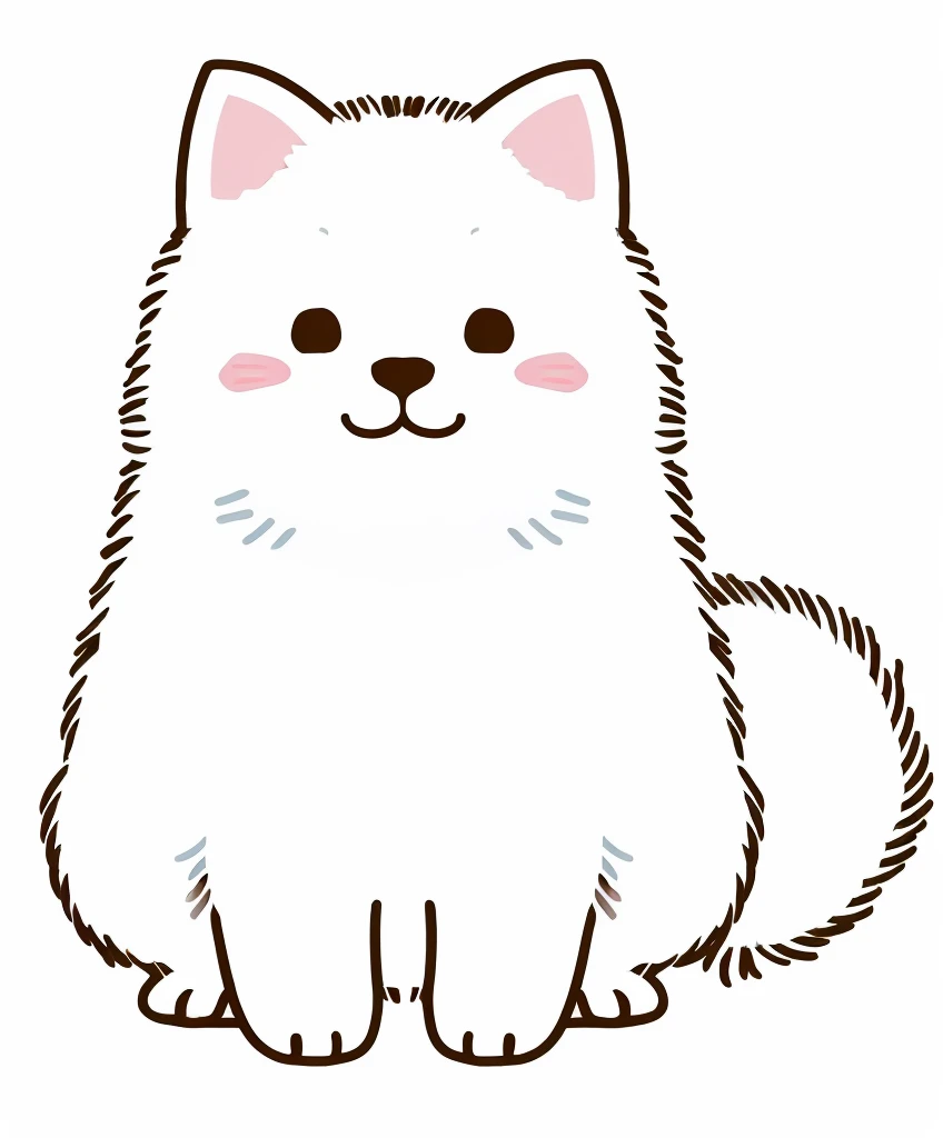 a close up of a white Cat with a pink nose, fluffy Cat, a cute Cat, white ( Cat ) girl, Cute dog, Fluffy body, kawaii Cat, white Cat, the Cat is fluffy, illustration of a Cat, cute Cat, Fluffy fur, anime visual of a cute Cat, Pomeranian, whole Cat body