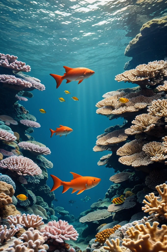 Viñeta 1: Introduction of a fish swimming in a coral path Text: "This is Albert the fish. You have always dreamed of finding happiness and self-realization."
