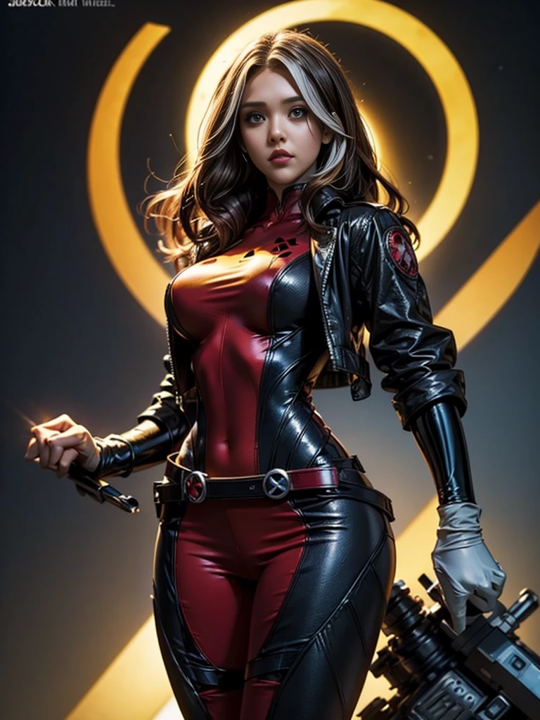 Jessica Alba、masterpiece、High quality 4K、villain (X-Men)、Gothic Girl、Sculpted Body Gothic Makeup、Black jacket、Red and blue bodysuit、masterpiece、Highest quality、Cowboy Shots、One personの女の子、One person、Technology Military Bodysuit、fringe