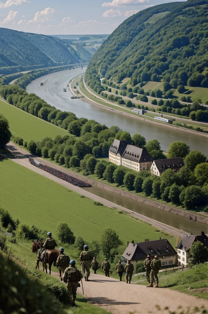 A view of the Rhineland with military forces