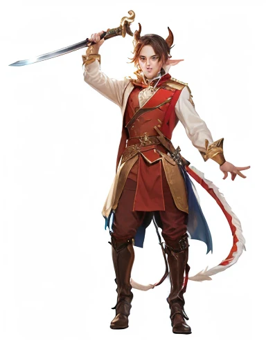 a close up of a cartoon character holding a sword, tiefling bard, as a dnd character, inspired by Gaston Anglade, antasy character, full body devil man, wielding a whip, sickle, holding a whip, boy with cat ears and tail, androgynous vampire, tiefling, !anthropomorphic!, full body with costume