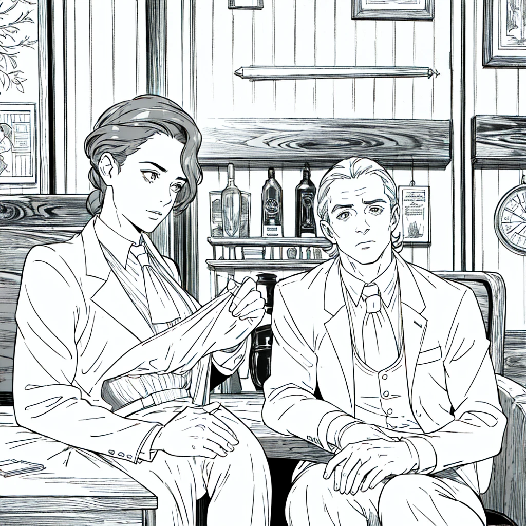 a handsome white-skinned man, short wavy brown hair, brown eyes, serious expression, wearing an elegant suit with gloves, sitting in a chair inside a bar, cinematic lighting, photorealistic, highly detailed, (best quality,4k,8k,highres,masterpiece:1.2),ultra-detailed,(realistic,photorealistic,photo-realistic:1.37),dramatic lighting,intricate details,warm tones