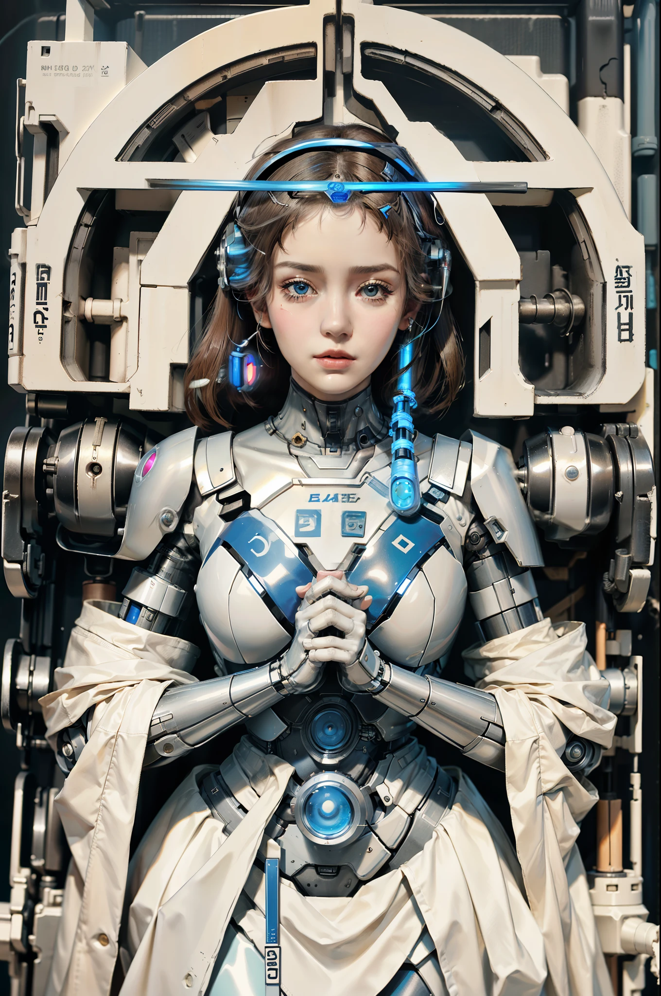 There is a woman in robot suit posing next to ancient building, beautiful white girl half-cyborg, cute cyborg girl, beautiful girl cyborg, perfect robot girl, cyborg girl, young cyborg lady, beautiful female robot, beautiful robot woman, cyborg-girl, perfect cyborg female, porcelain cyborg, female robot, beautiful cyborg image