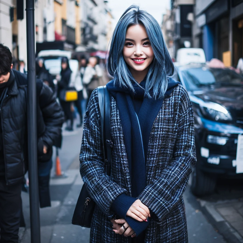 MYSTERY, intrigue, girl has funny shaped lips and thin lips that are often curved into a friendly but reserved smile.
Regarding his clothing, usually opts for comfortable but stylish clothes, that allow you to move freely in your urban environment. Prefers dark tones like black, navy blue or gray, that contrast strikingly with her blue hair.