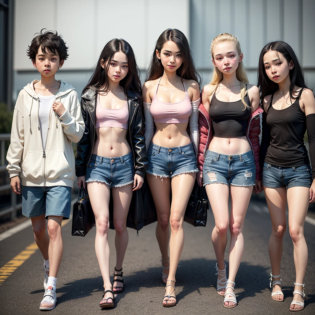 Reality: 0.8), 6+ girl, ( old girl: 1.4), Neat and clean girls, (flat breasts: 1.4), (cheeky smile: 1.1), (swag: 1.1), Camisole, Mesh fabric (Tank top: 0.9), (Tube top: 1.1), T-Shirt, Crop top with off-the-shoulder cut, mini skirt, sneakers, sandals, (denim: 0.9), (short pants: 0.9), Compression shorts, (Parker: 1.1), (Trainingsjacke: 1.1), (Windjacke: 1.1), (Jeansjacke: 1.1), (Unzip: 1.2), Open front, Aeon-Shopping, NSFW, topless,