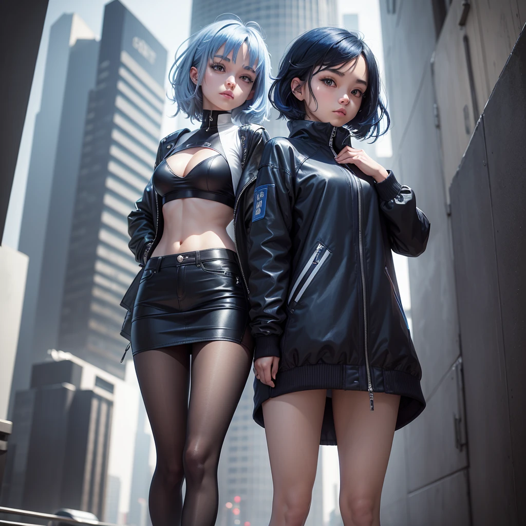 MYSTERY, intrigue, girl Regarding her clothing, usually opts for comfortable but stylish clothes, that allow you to move freely in your urban environment. Prefers dark tones like black, navy blue or gray, that contrast strikingly with her blue hair. futuristic city 